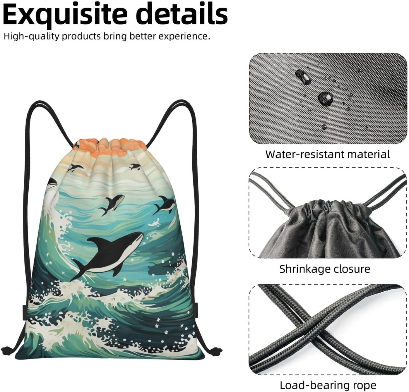 Drawstring Backpack for Women Men Gym Drawstring Bags Pacific Ocean biological String Bag Swim Bag
