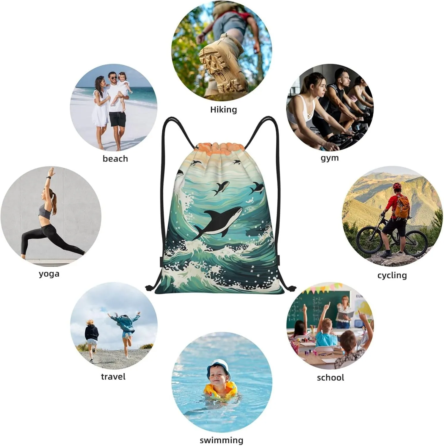 Drawstring Backpack for Women Men Gym Drawstring Bags Pacific Ocean biological String Bag Swim Bag