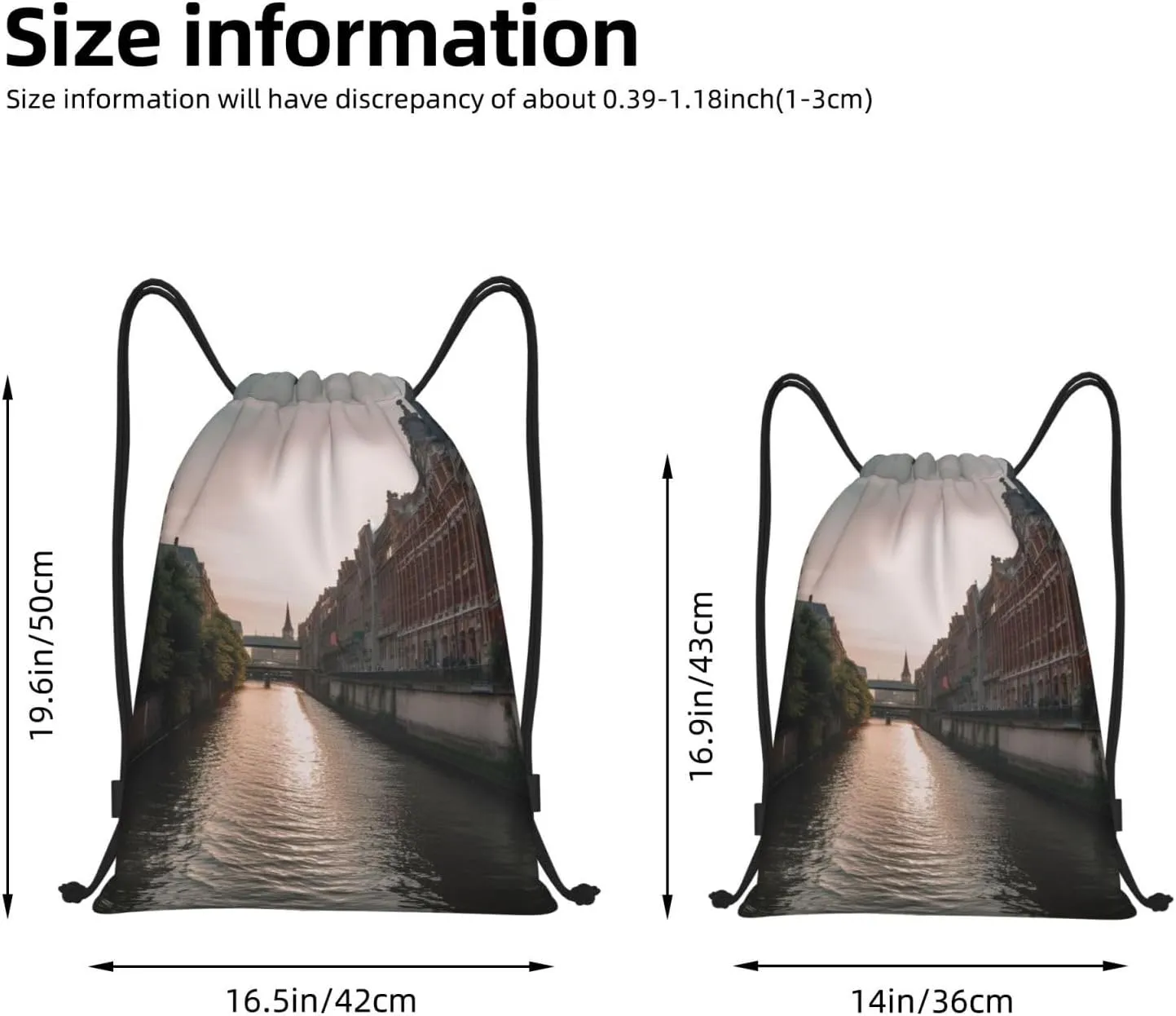 Drawstring Backpack for Women Men Gym Drawstring Bags Water Canal Buildings String Bag Swim Bag
