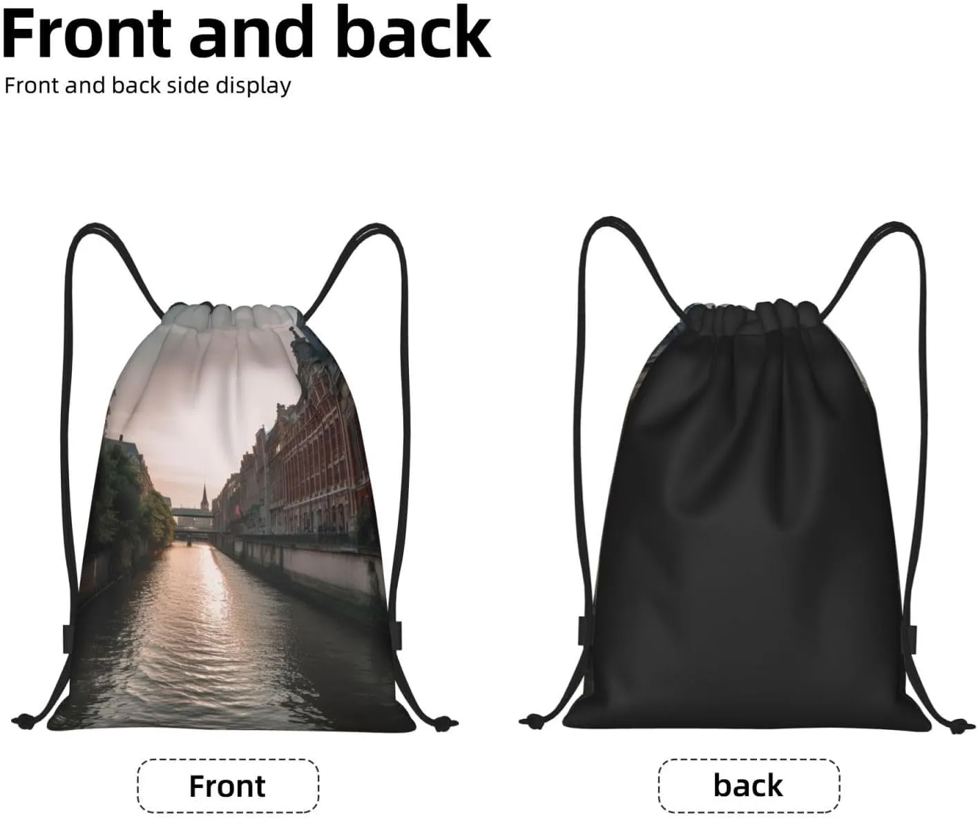Drawstring Backpack for Women Men Gym Drawstring Bags Water Canal Buildings String Bag Swim Bag