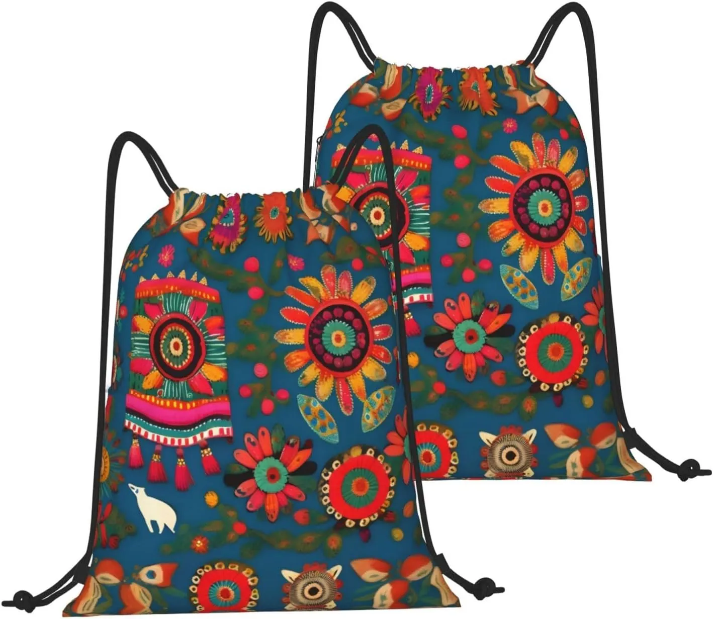 Drawstring Backpack for women,Versatile drawstring bag,Water-Resistant Cinch Bag,Gym sackpack-Mexican Folk Art Boho
