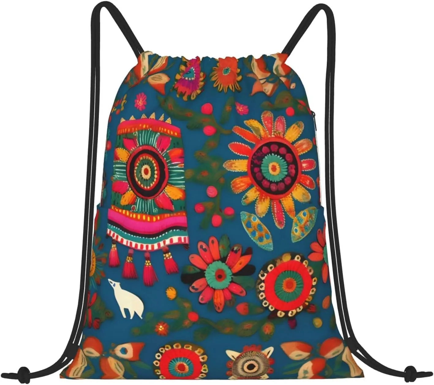 Drawstring Backpack for women,Versatile drawstring bag,Water-Resistant Cinch Bag,Gym sackpack-Mexican Folk Art Boho