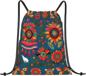 Drawstring Backpack for women,Versatile drawstring bag,Water-Resistant Cinch Bag,Gym sackpack-Mexican Folk Art Boho
