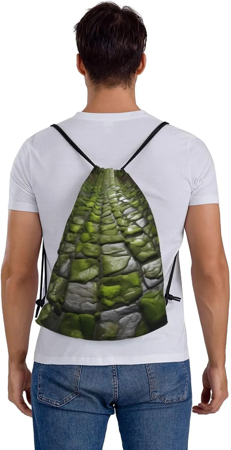 Drawstring Backpack for women,Versatile drawstring bag,Water-Resistant Cinch Bag,Gym sackpack-Moss Stone Pavement