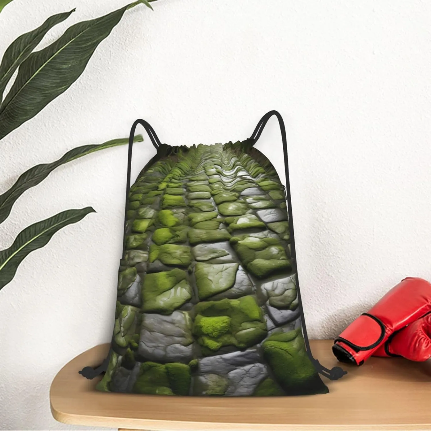 Drawstring Backpack for women,Versatile drawstring bag,Water-Resistant Cinch Bag,Gym sackpack-Moss Stone Pavement