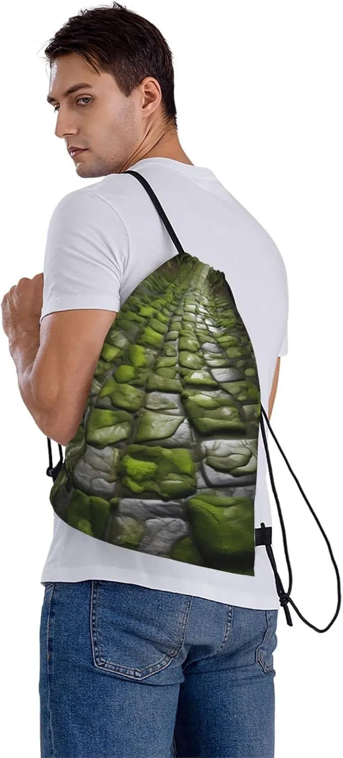 Drawstring Backpack for women,Versatile drawstring bag,Water-Resistant Cinch Bag,Gym sackpack-Moss Stone Pavement