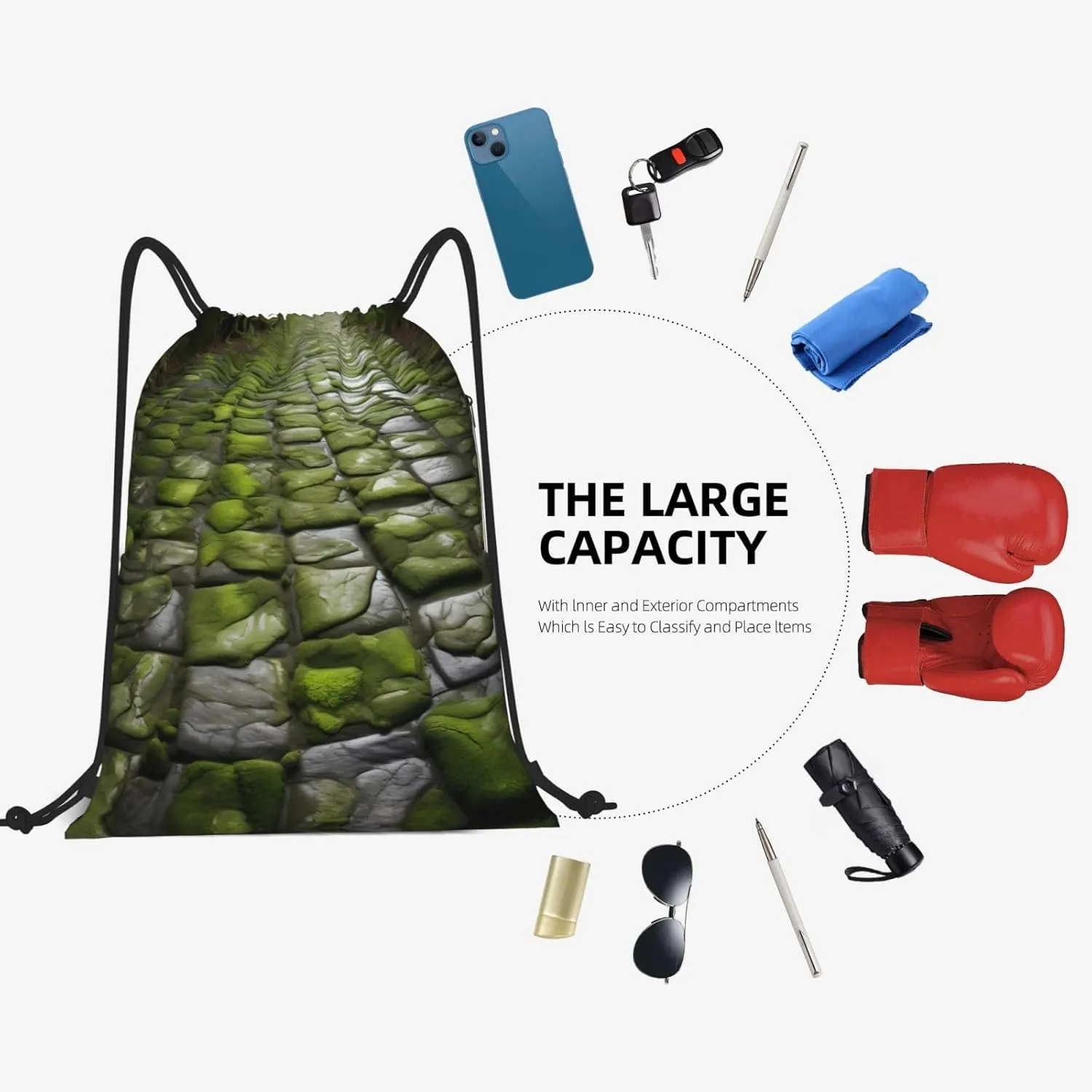 Drawstring Backpack for women,Versatile drawstring bag,Water-Resistant Cinch Bag,Gym sackpack-Moss Stone Pavement