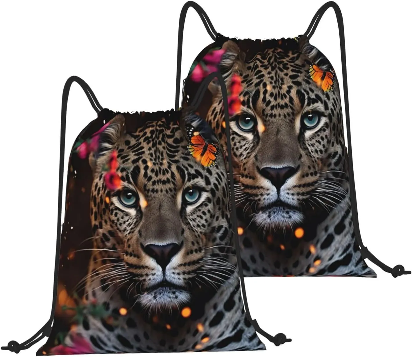 Drawstring Backpack Gym Bag Cinch Bag Draw String Back Bag Leopard and Butterfly Drawstring Bags for Travel