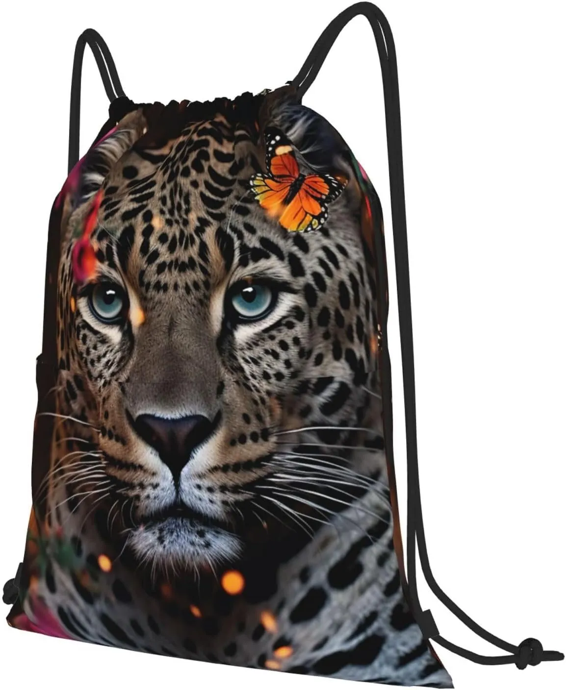 Drawstring Backpack Gym Bag Cinch Bag Draw String Back Bag Leopard and Butterfly Drawstring Bags for Travel