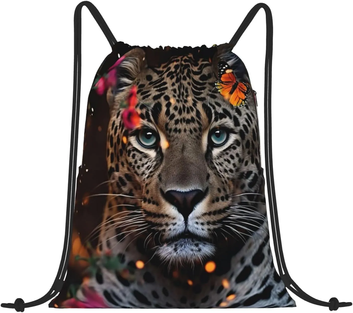 Drawstring Backpack Gym Bag Cinch Bag Draw String Back Bag Leopard and Butterfly Drawstring Bags for Travel