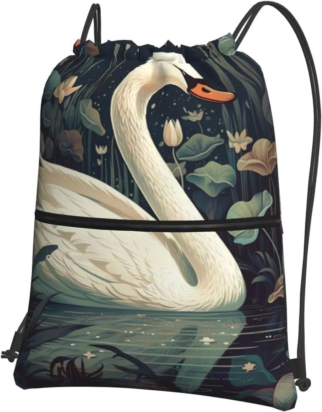 Drawstring Backpack Gym Bag Cinch Bag Draw String Back Bag Swan in Pond Drawstring Bags for Travel