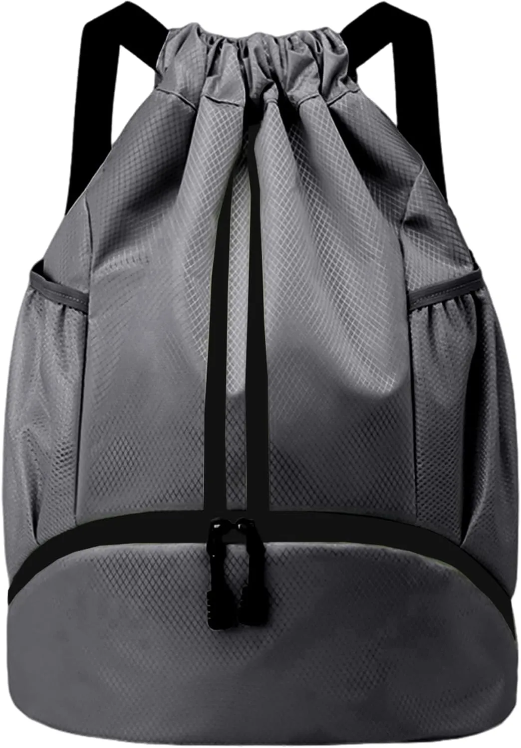 Drawstring Backpack Gym Bag with Shoes Compartment for Soccer, Basketball, Swim, Water-Resistant String Backpack Beach Cinch for Women Men, Dark Grey
