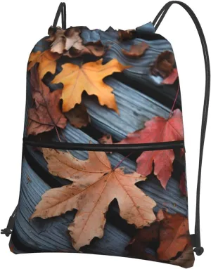 Drawstring Backpack Resistant Sackpack Fall Leaves Wood Sports Gym Bag String Bag for Women Men