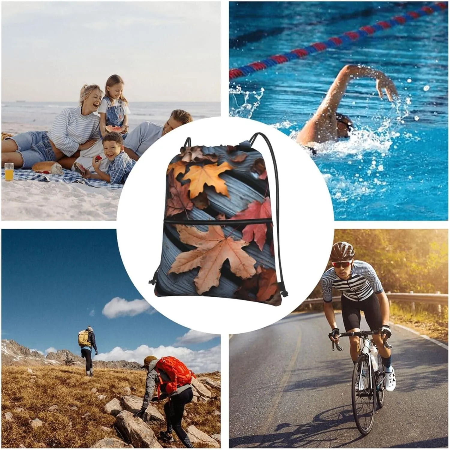 Drawstring Backpack Resistant Sackpack Fall Leaves Wood Sports Gym Bag String Bag for Women Men
