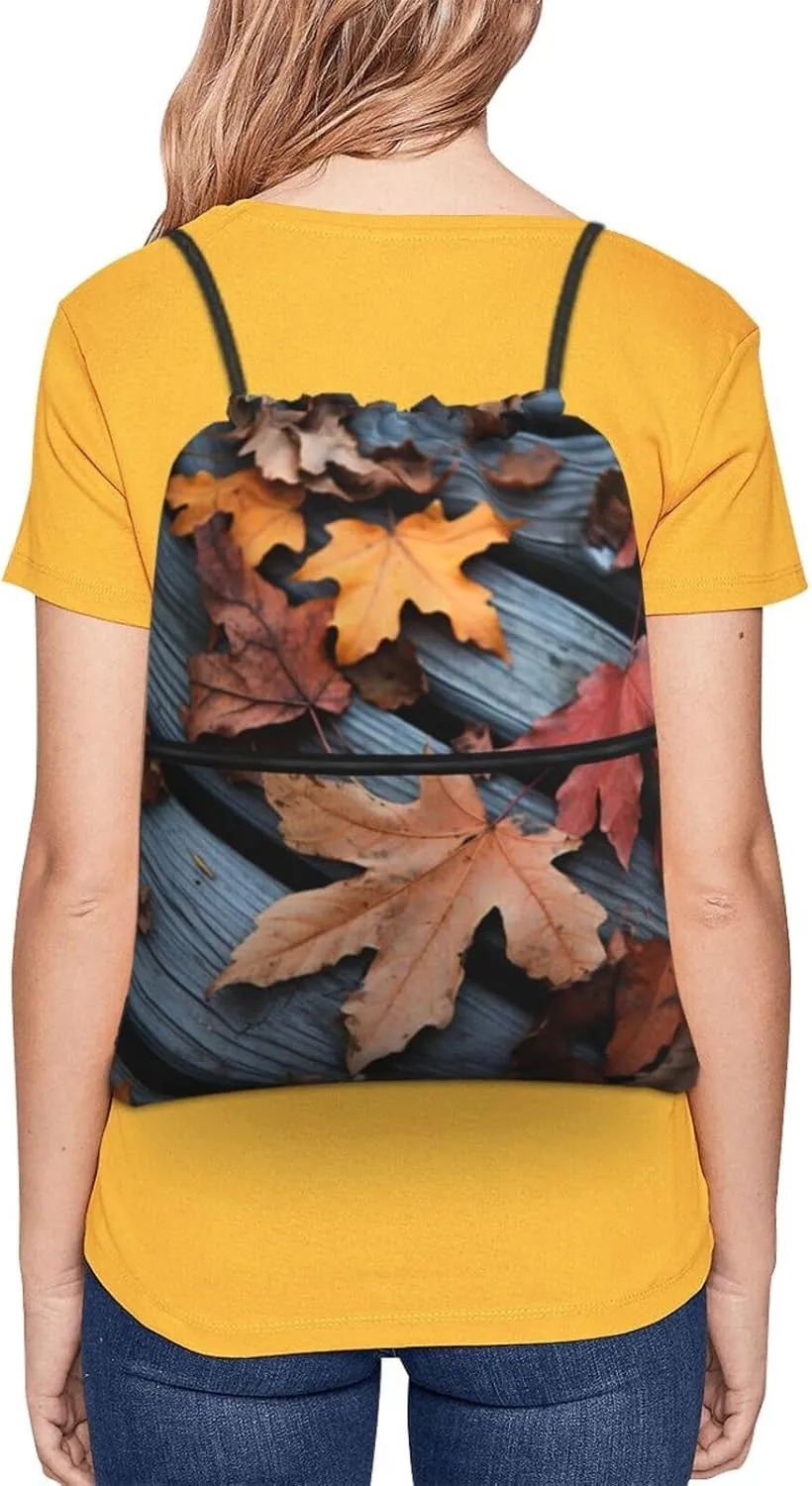 Drawstring Backpack Resistant Sackpack Fall Leaves Wood Sports Gym Bag String Bag for Women Men