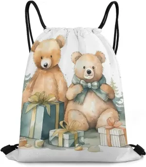 Drawstring Backpack Sport Gym Bag Water Resistant Sackpack Bear And Gift Cinch Bag String Bag for Outdoor, 35*42cm