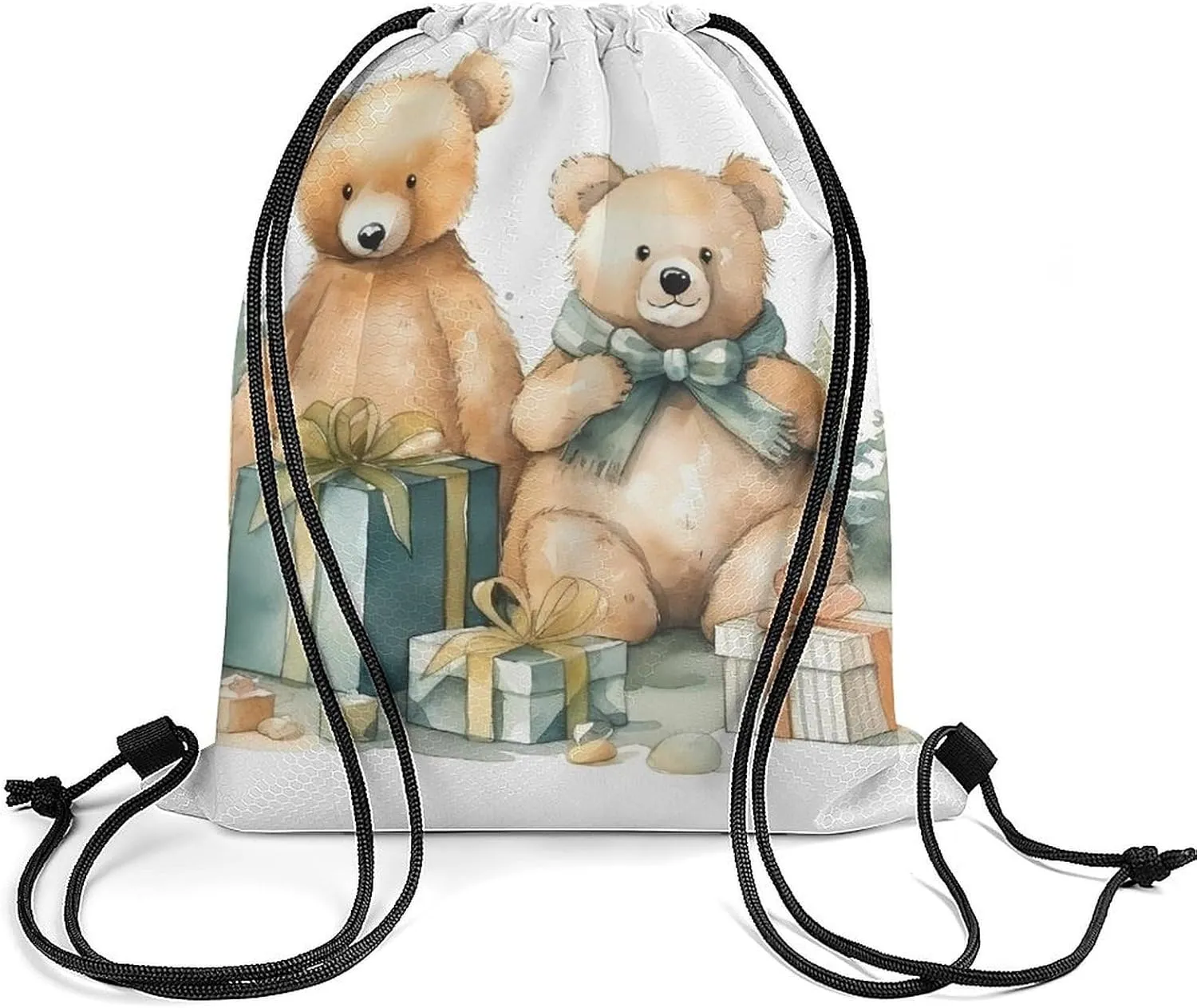 Drawstring Backpack Sport Gym Bag Water Resistant Sackpack Bear And Gift Cinch Bag String Bag for Outdoor, 35*42cm