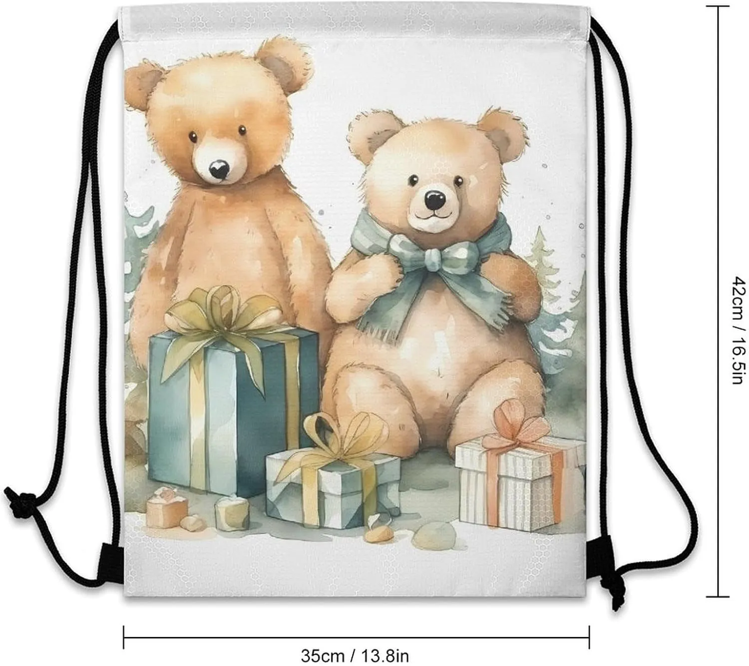Drawstring Backpack Sport Gym Bag Water Resistant Sackpack Bear And Gift Cinch Bag String Bag for Outdoor, 35*42cm