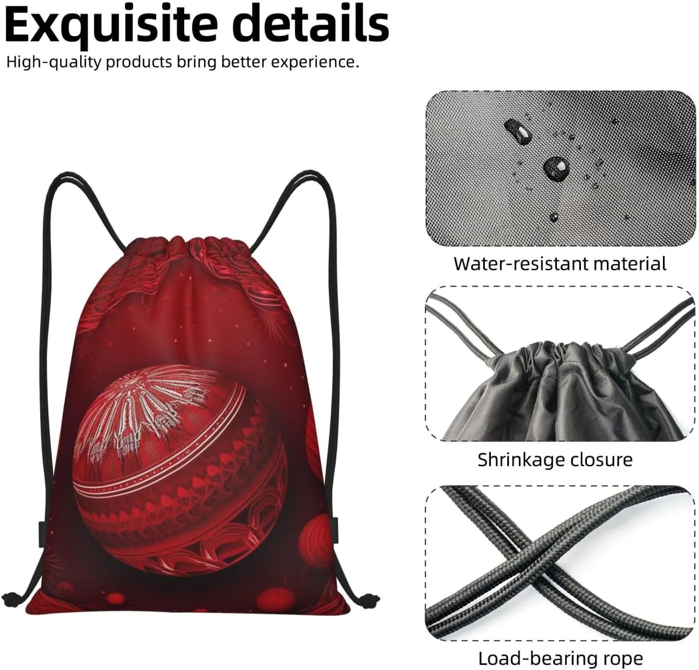 Drawstring Backpack Sports Gym Bag Christmas Atmosphere Balls Drawstring Bags Foldable Backpack for Women Men
