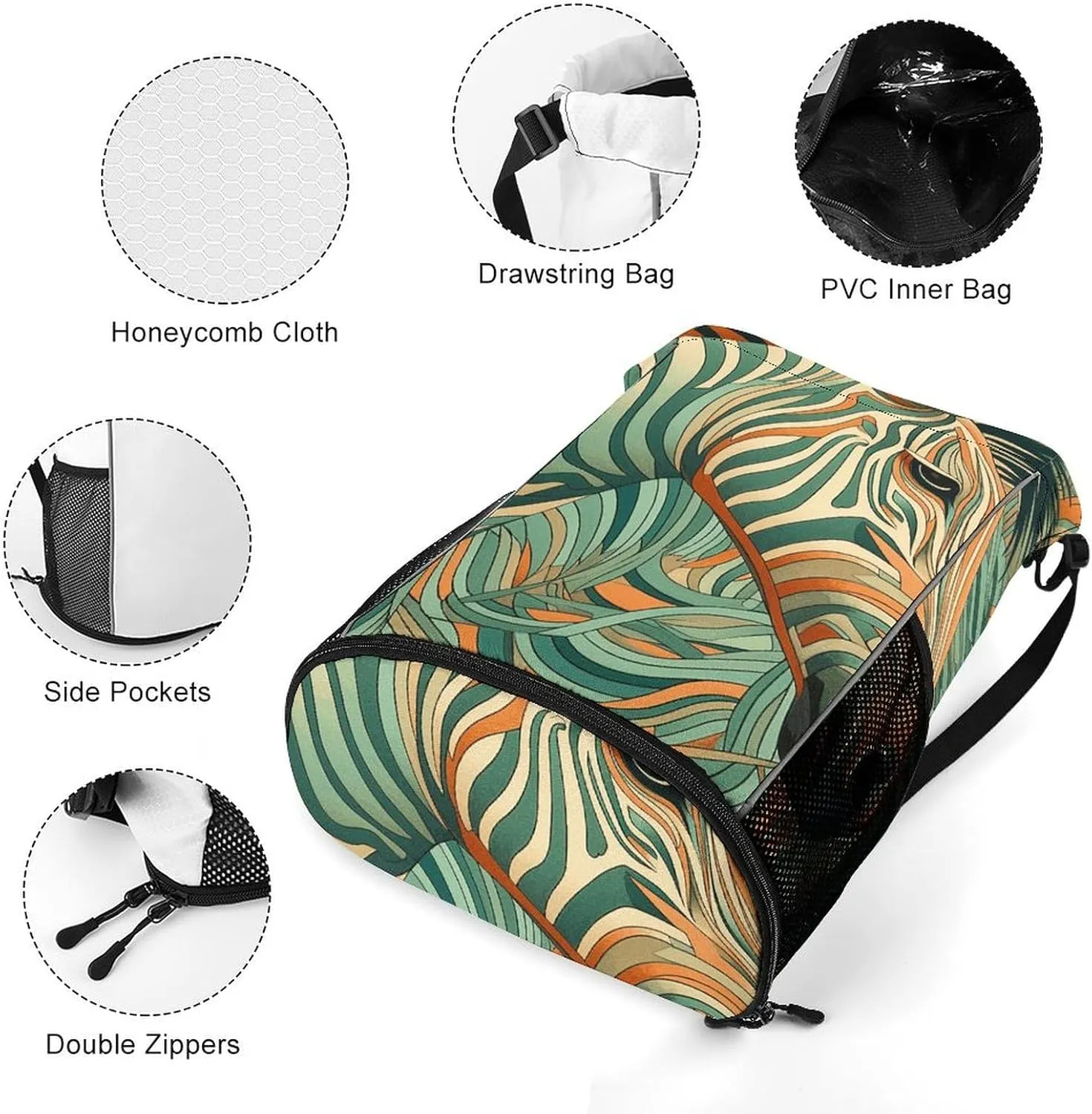 Drawstring Backpack Sports Gym Bag Resistant Sackpack Green Decorative Pattern String Bag for Women Men, 45.5x41.5x36cm