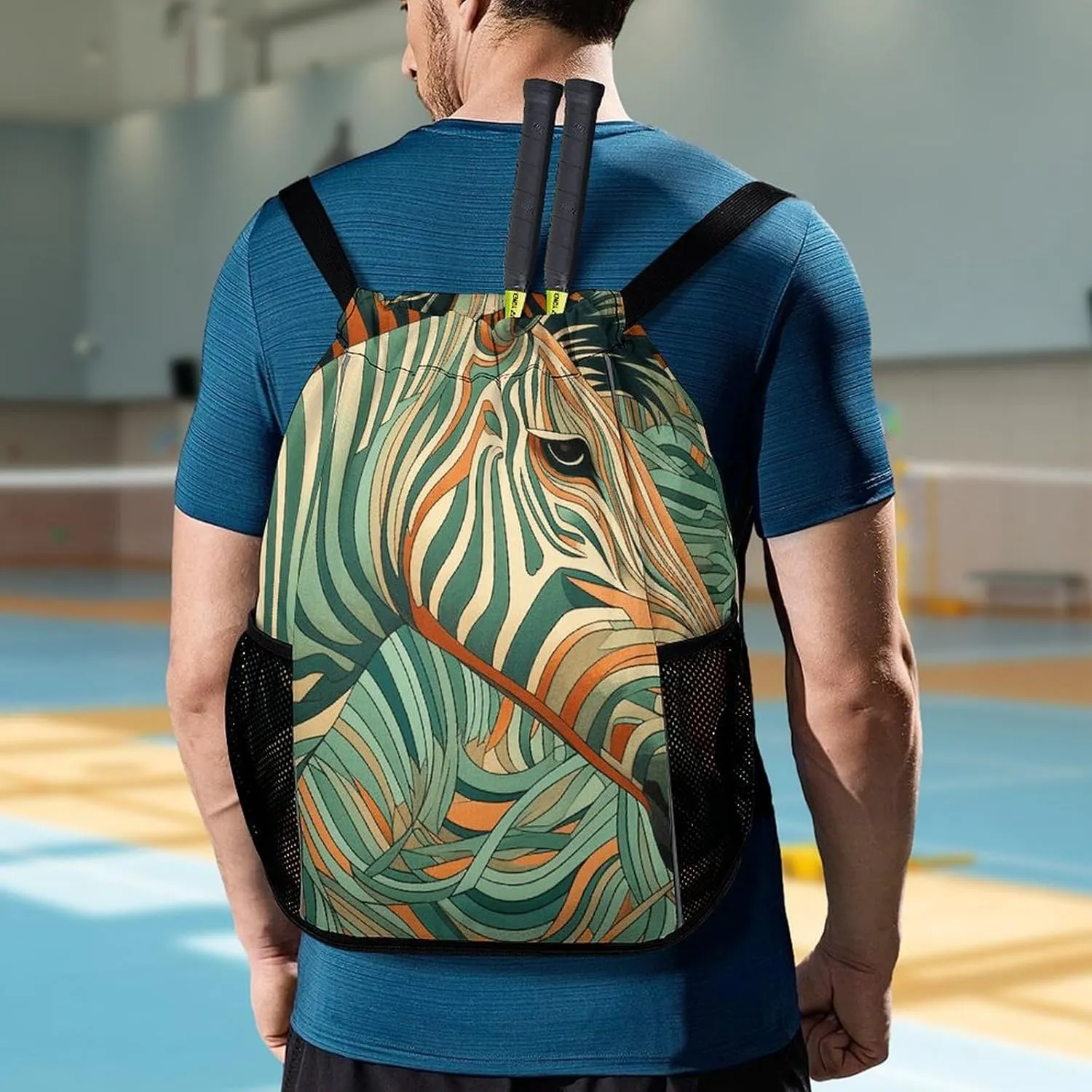 Drawstring Backpack Sports Gym Bag Resistant Sackpack Green Decorative Pattern String Bag for Women Men, 45.5x41.5x36cm
