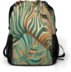 Drawstring Backpack Sports Gym Bag Resistant Sackpack Green Decorative Pattern String Bag for Women Men, 45.5x41.5x36cm