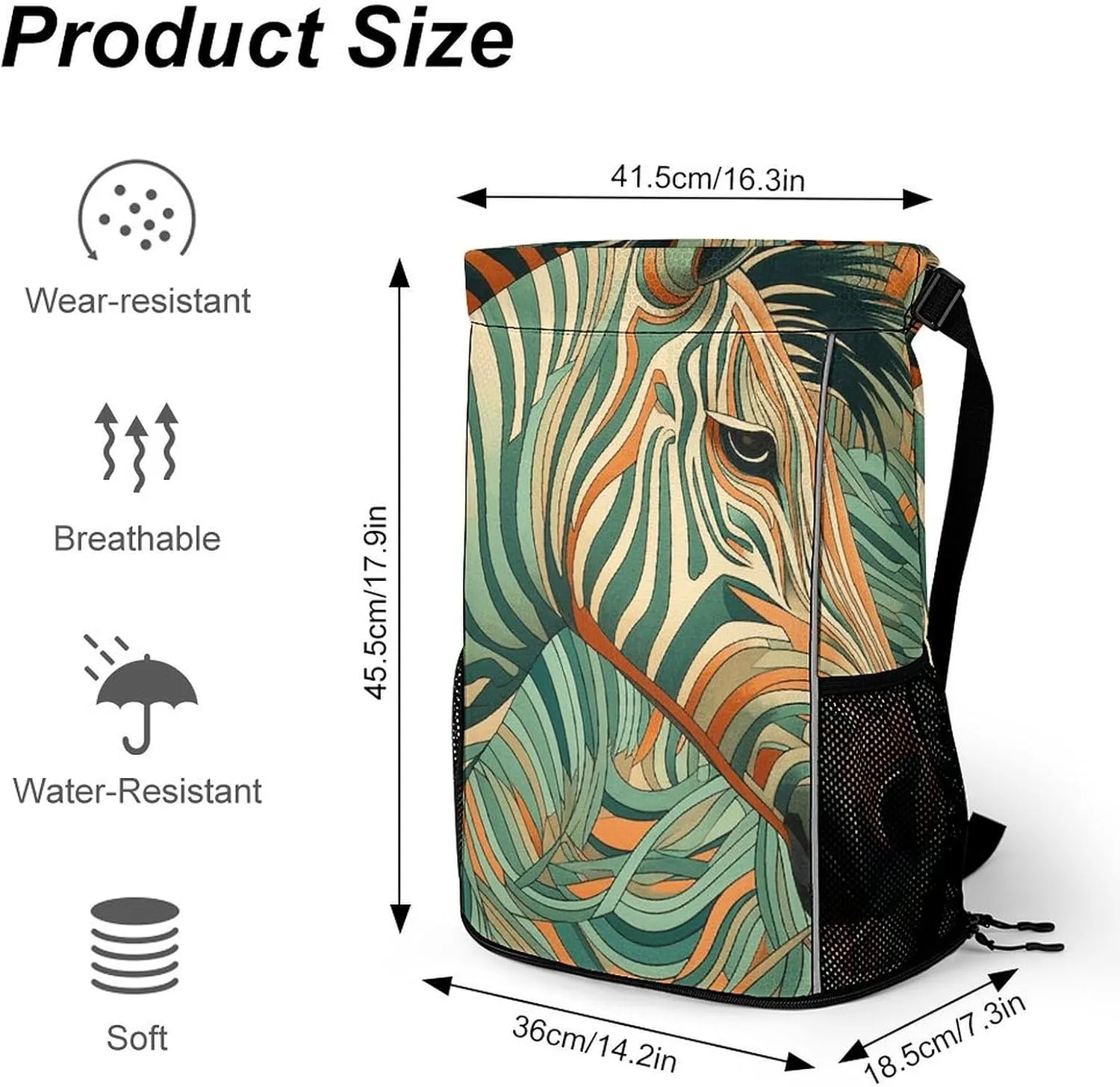 Drawstring Backpack Sports Gym Bag Resistant Sackpack Green Decorative Pattern String Bag for Women Men, 45.5x41.5x36cm