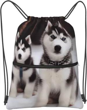 Drawstring Backpack Sports Gym Bags Adorable Huskies Drawstring Bags for Men Women Beach Bag String Bag