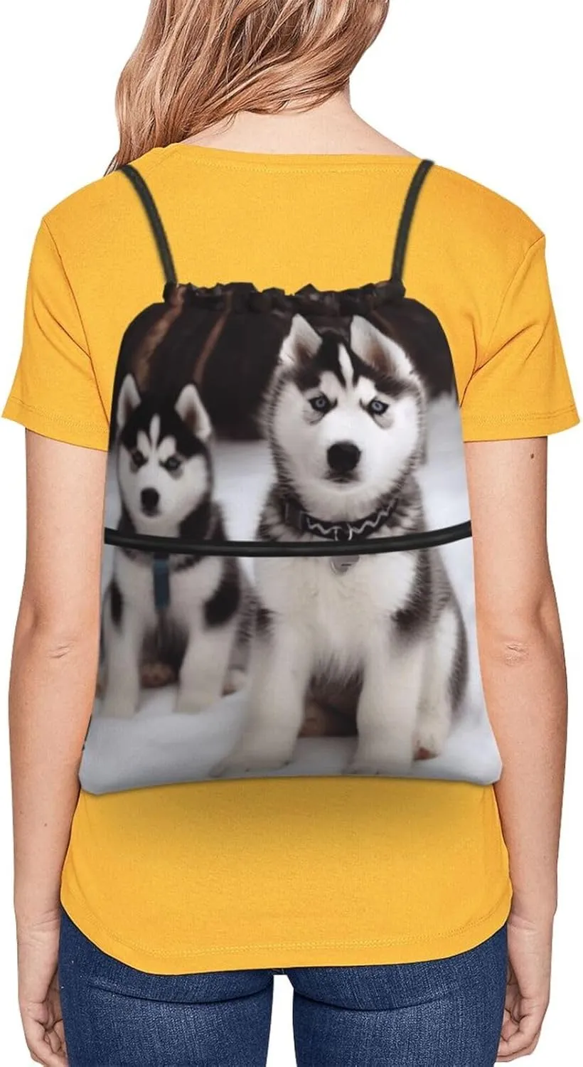 Drawstring Backpack Sports Gym Bags Adorable Huskies Drawstring Bags for Men Women Beach Bag String Bag