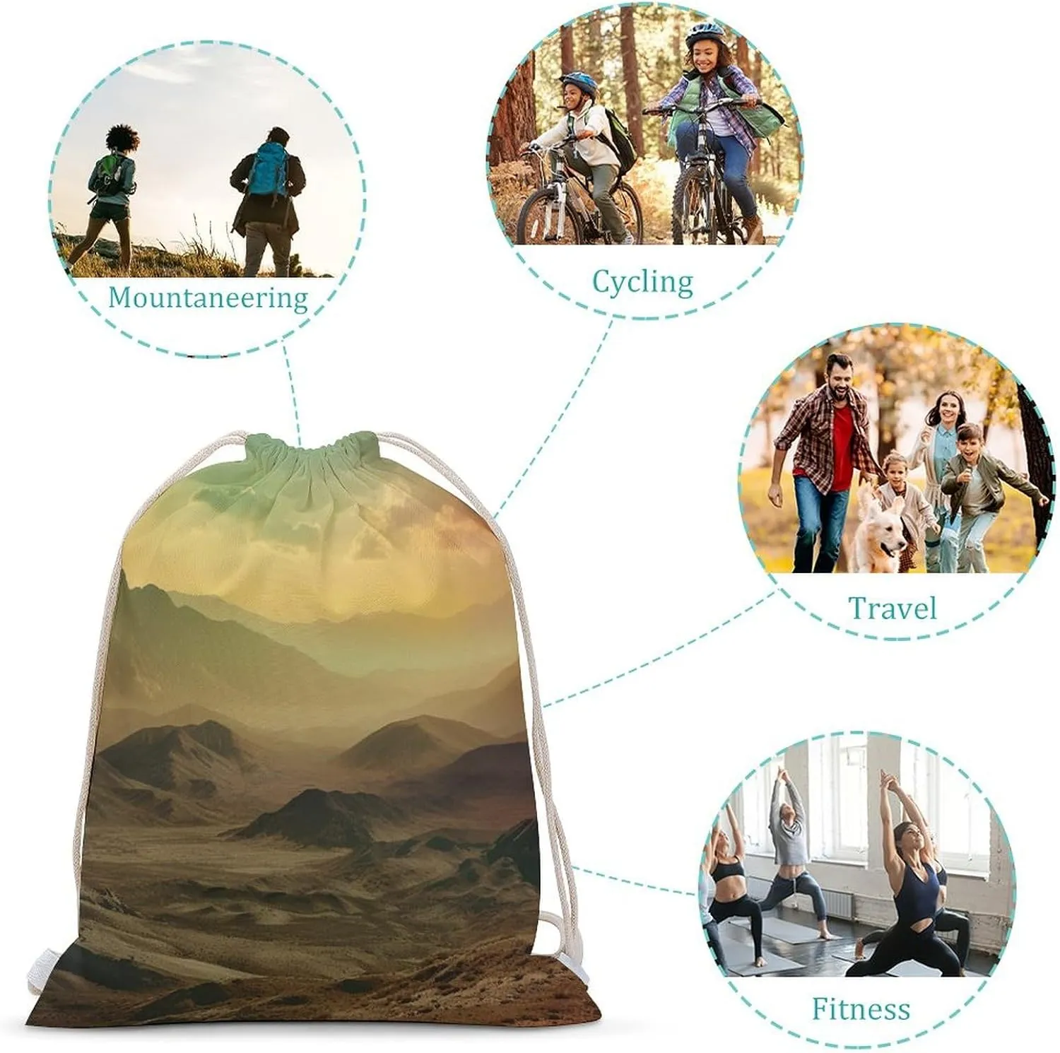 Drawstring Backpack Sunset in Valley String Bag Sackpack Foldable Backpack Sports Gym Bag for Shopping Yoga