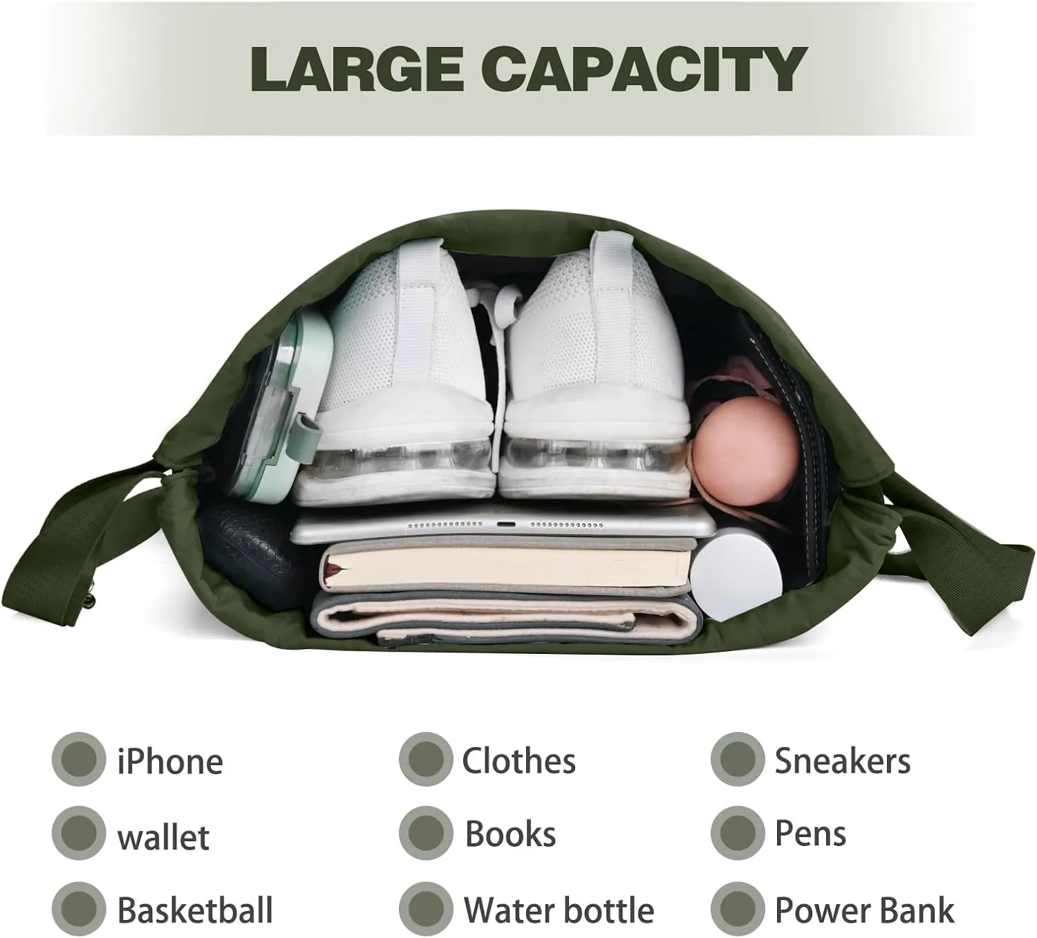 Drawstring Backpack with Wet Pocket Gym Backpack Water-Resistant Cinch String Bag Beach Swim for Women Men（Dark Green）