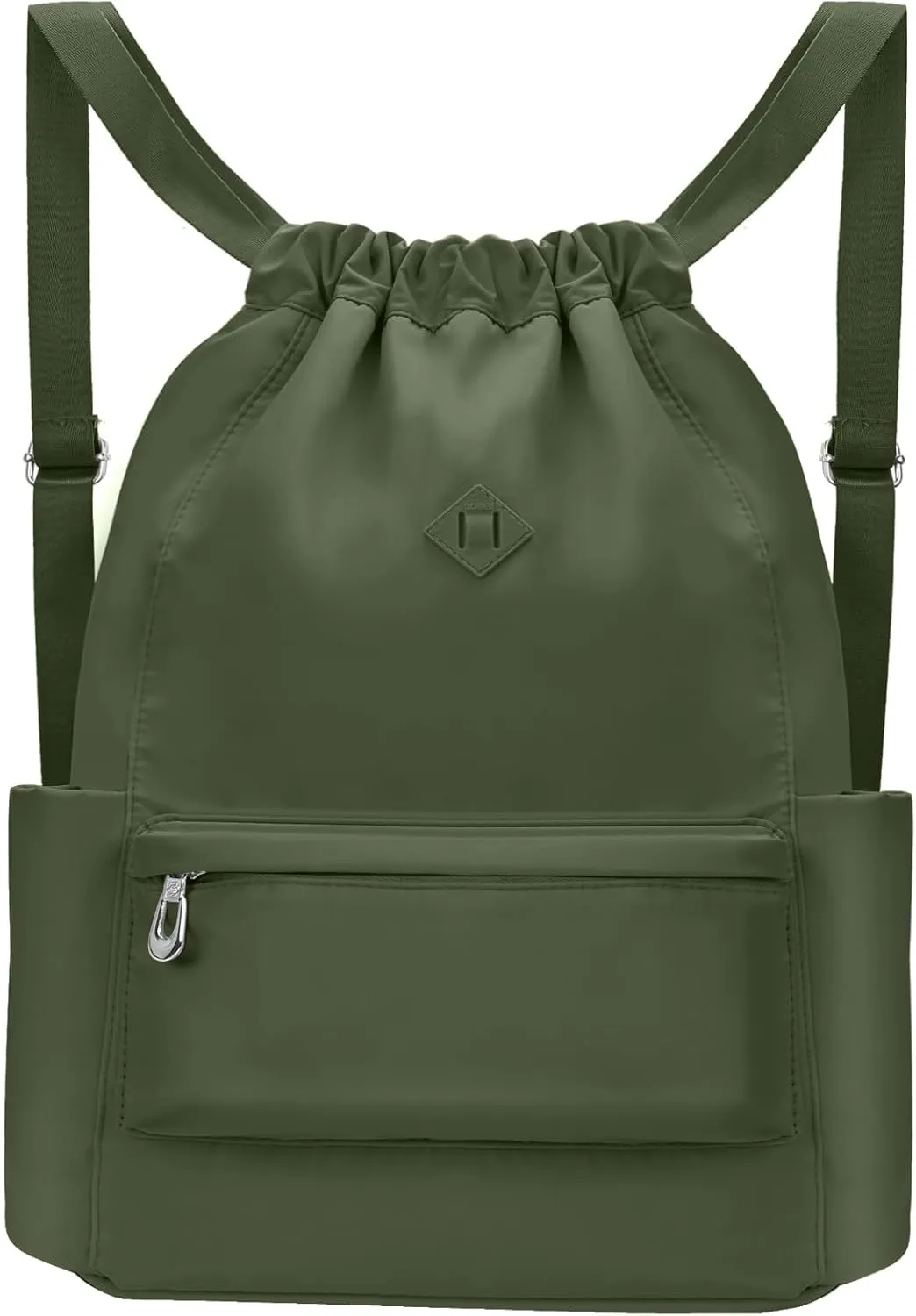 Drawstring Backpack with Wet Pocket Gym Backpack Water-Resistant Cinch String Bag Beach Swim for Women Men（Dark Green）