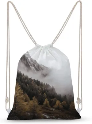 Drawstring Bags Drawstring Backpack Landscape of Trees And Mountain Surrounded by Fog Sports Gym Bag for Women Men Sports Sackpack