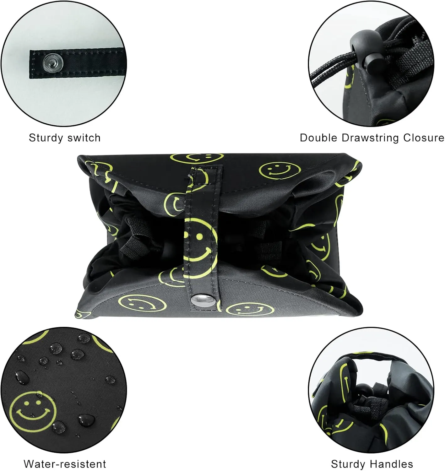 Drawstring Makeup Bag Open Lay Flat,Large Capacity Cosmetic Bag For Women Purse With Compartments,Travel Toiletry Bag Accessories Organize (Green) (black)