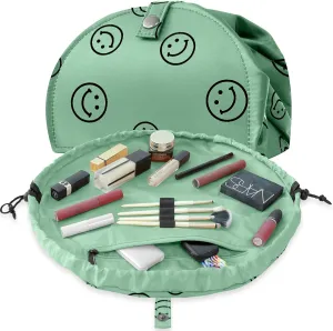 Drawstring Makeup Bag Open Lay Flat,Large Capacity Cosmetic Bag For Women Purse With Compartments,Travel Toiletry Bag Accessories Organize (Green) (green)