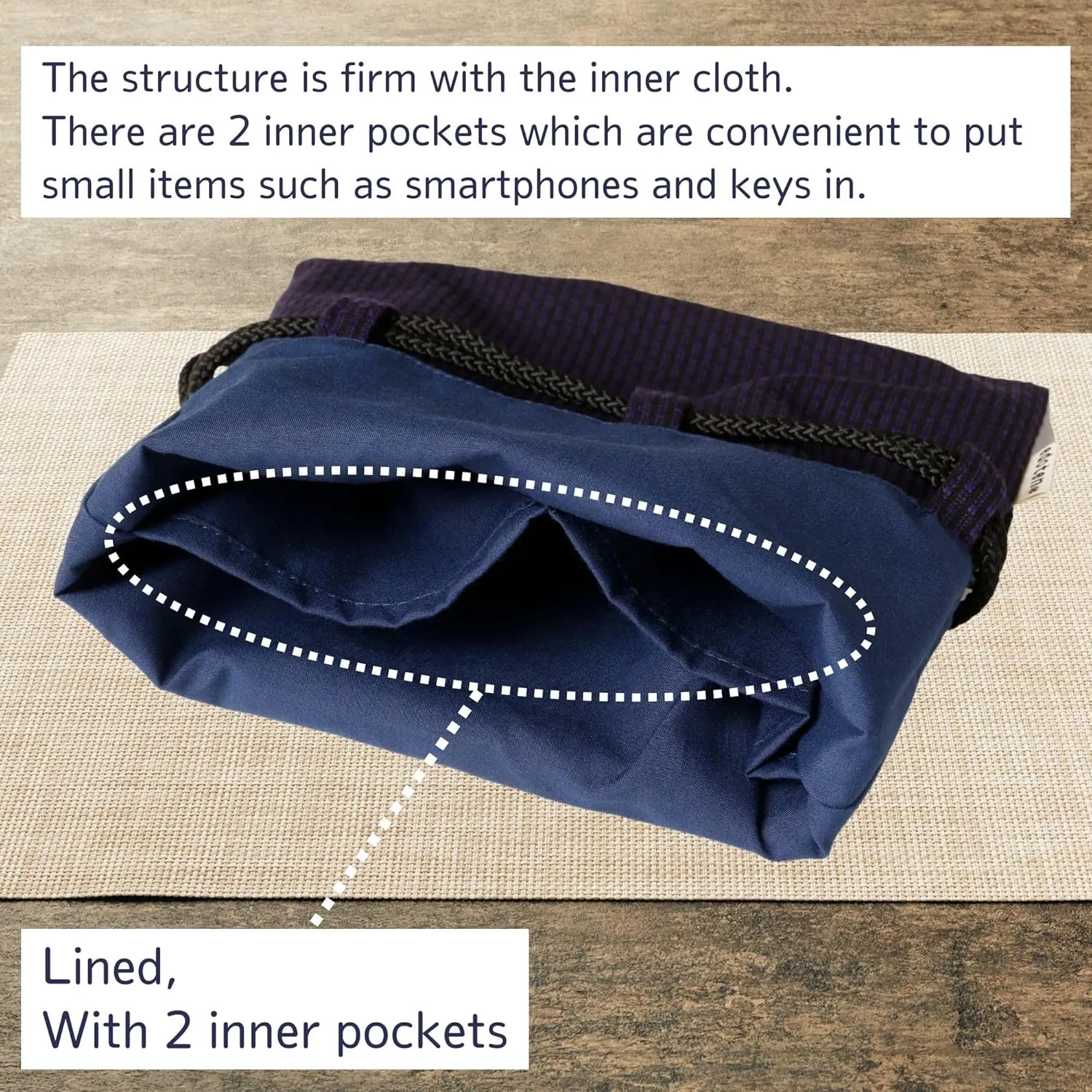 drawstring pouch cloth bag cotton 100% Sashiko fabric shrine stamp book bag inner pocket men's ladies'