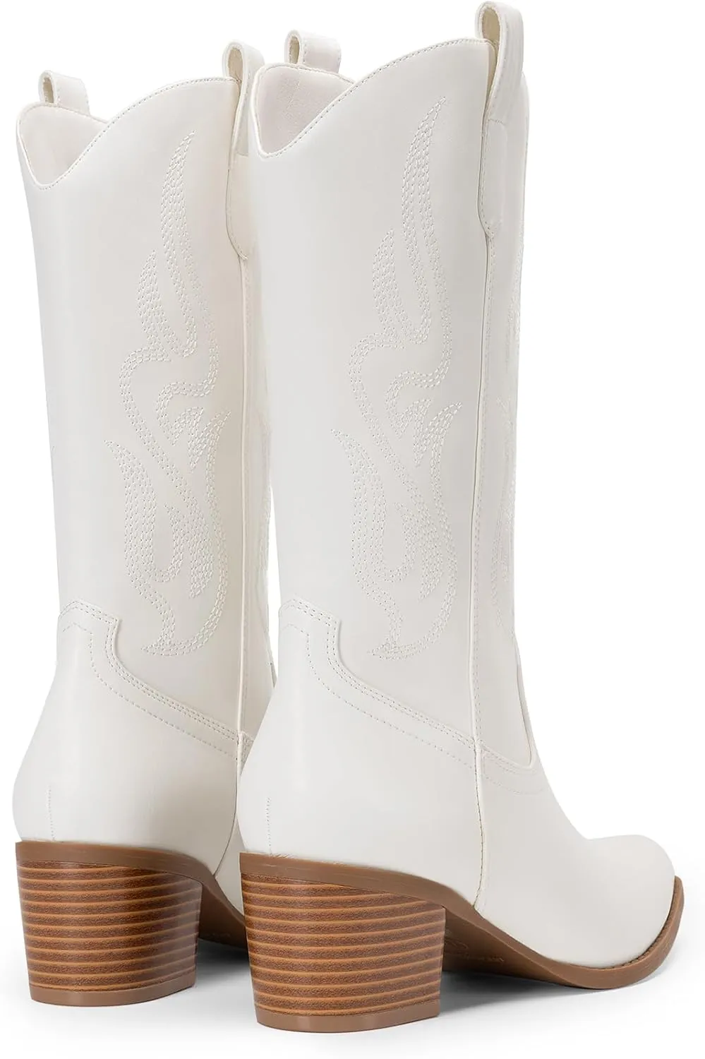 DREAM PAIRS Women's Square Toe Cowboy Cowgirl Boots Embroidered Mid Calf Western Boots Fashion Dress Low Chunky Heel Boots for Theme Party Country Concert