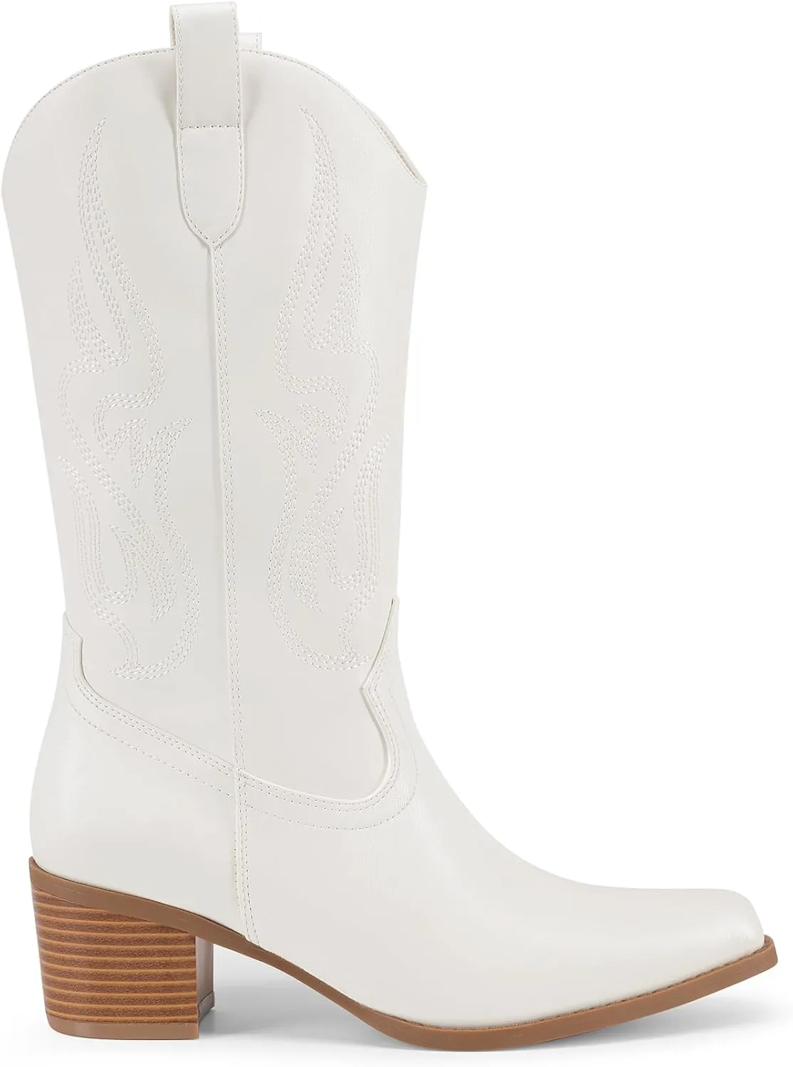 DREAM PAIRS Women's Square Toe Cowboy Cowgirl Boots Embroidered Mid Calf Western Boots Fashion Dress Low Chunky Heel Boots for Theme Party Country Concert
