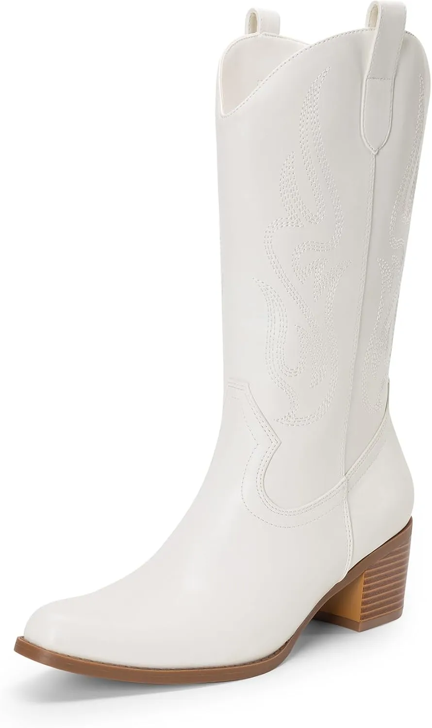 DREAM PAIRS Women's Square Toe Cowboy Cowgirl Boots Embroidered Mid Calf Western Boots Fashion Dress Low Chunky Heel Boots for Theme Party Country Concert