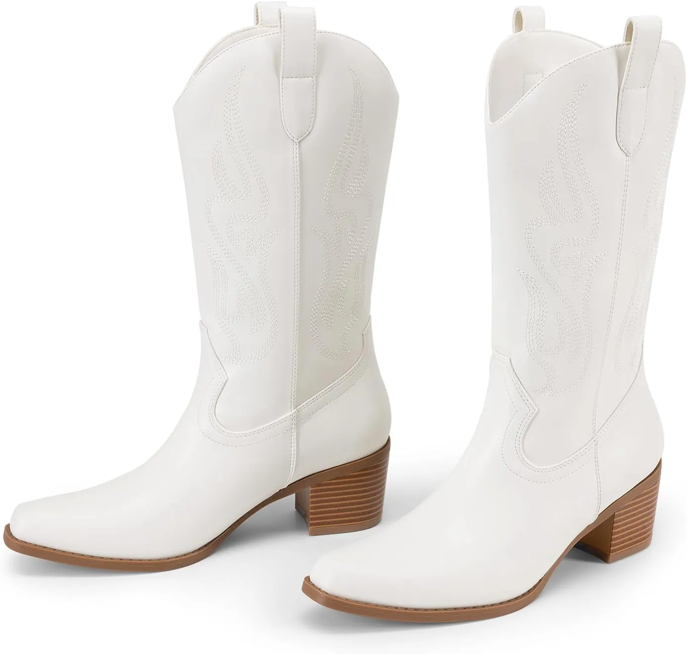 DREAM PAIRS Women's Square Toe Cowboy Cowgirl Boots Embroidered Mid Calf Western Boots Fashion Dress Low Chunky Heel Boots for Theme Party Country Concert