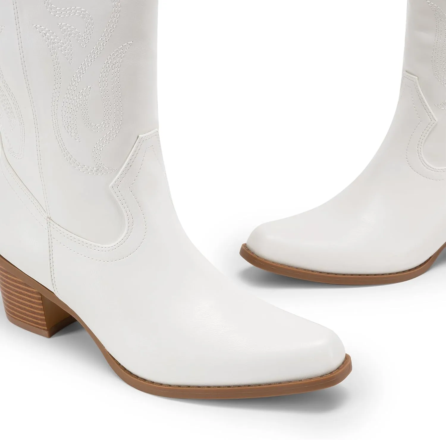DREAM PAIRS Women's Square Toe Cowboy Cowgirl Boots Embroidered Mid Calf Western Boots Fashion Dress Low Chunky Heel Boots for Theme Party Country Concert
