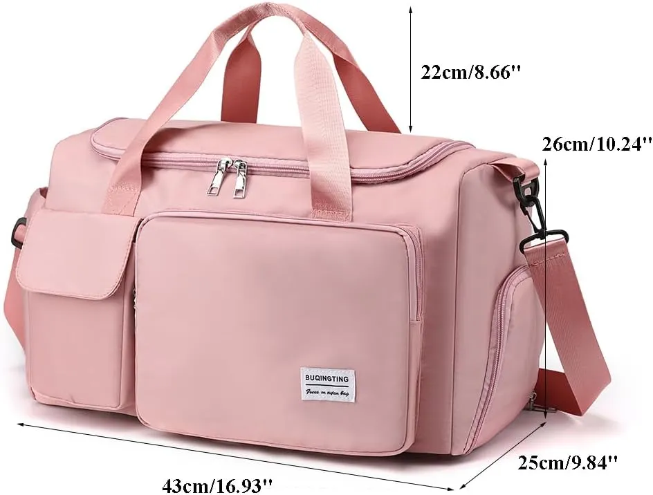 Duffle Bag with Shoe and Wet Compartment Gym Bag for Women and Men Duffle Bag for Overnight Travel Sport Workout Bag Pink