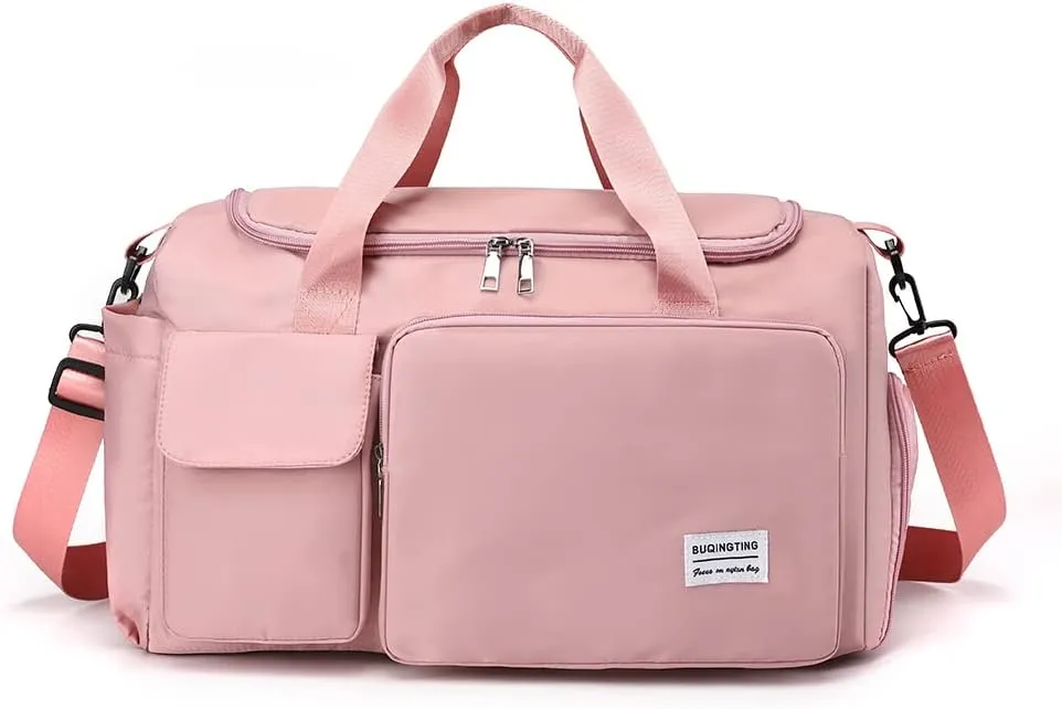 Duffle Bag with Shoe and Wet Compartment Gym Bag for Women and Men Duffle Bag for Overnight Travel Sport Workout Bag Pink