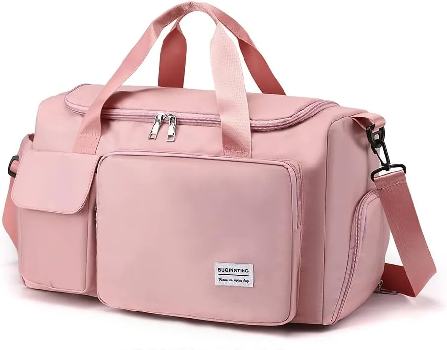 Duffle Bag with Shoe and Wet Compartment Gym Bag for Women and Men Duffle Bag for Overnight Travel Sport Workout Bag Pink