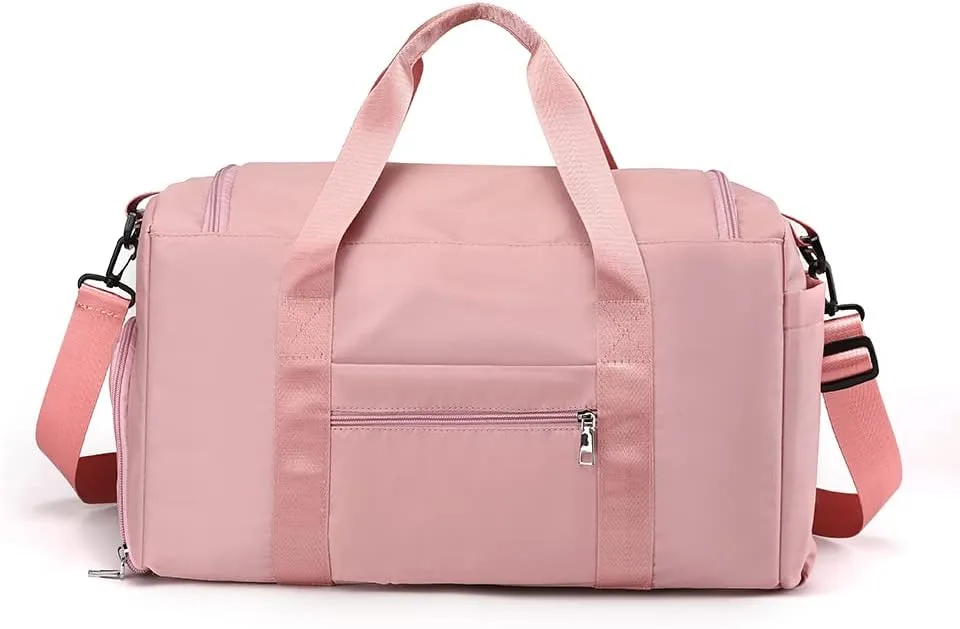 Duffle Bag with Shoe and Wet Compartment Gym Bag for Women and Men Duffle Bag for Overnight Travel Sport Workout Bag Pink
