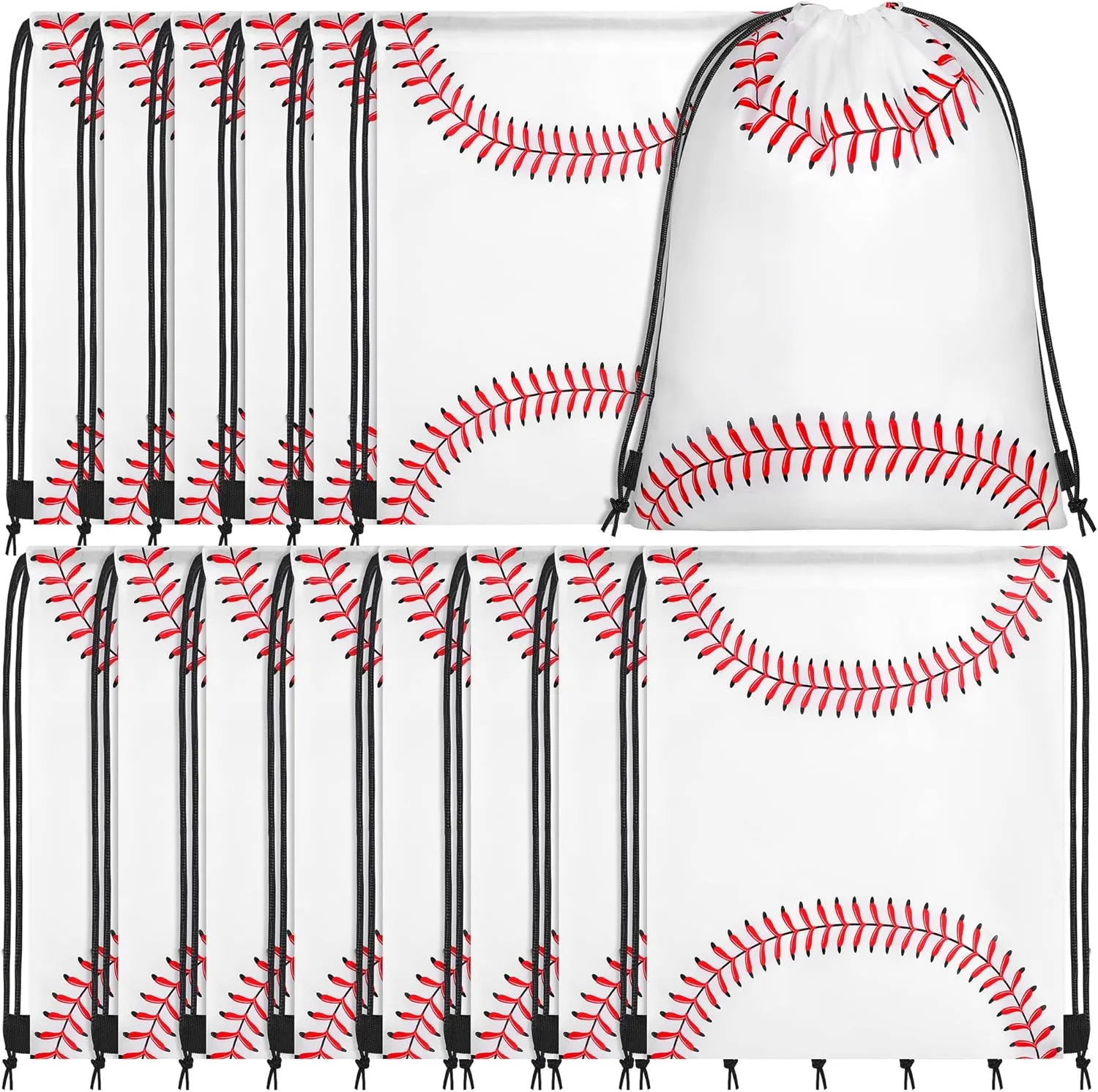 durony 15 Pieces Baseball Drawstring String Bag Sports Backpack Ball Drawstring Party Favor Bags for Sports Storage Travel Gym