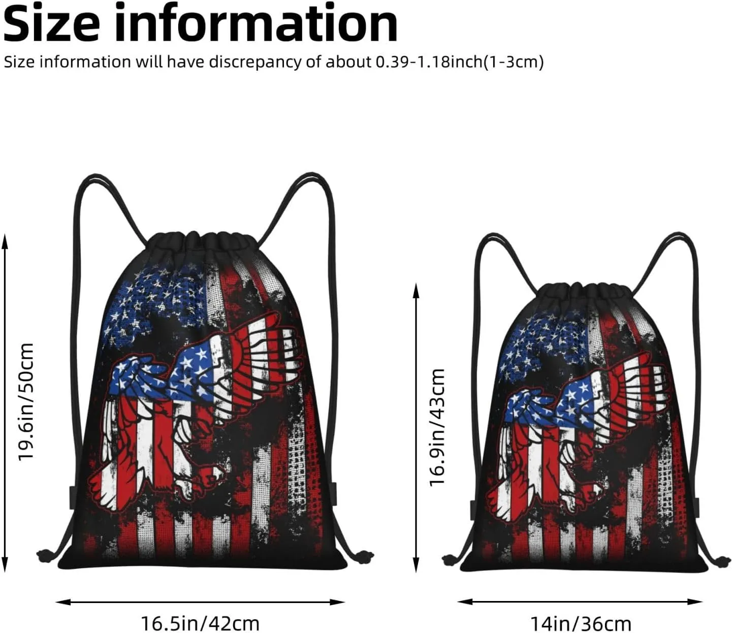 Eagle Outline Drawstring Backpack American Flag Gym Bag Patriotic Gift for Independence Day, Memorial Day, 4th of July Party Favor Goodies Storage
