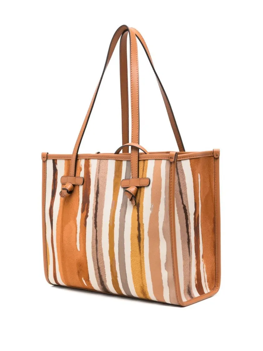 Earthy Stripe Tote Bag With Leather Handles