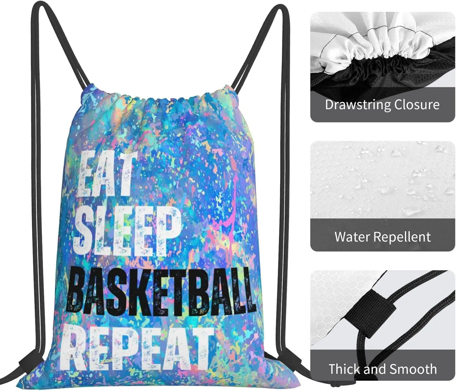 Eat Sleep Basketball Repeat Drawstring Backpack Gym String Bag Sports Drawstring Sackpack For Women Men