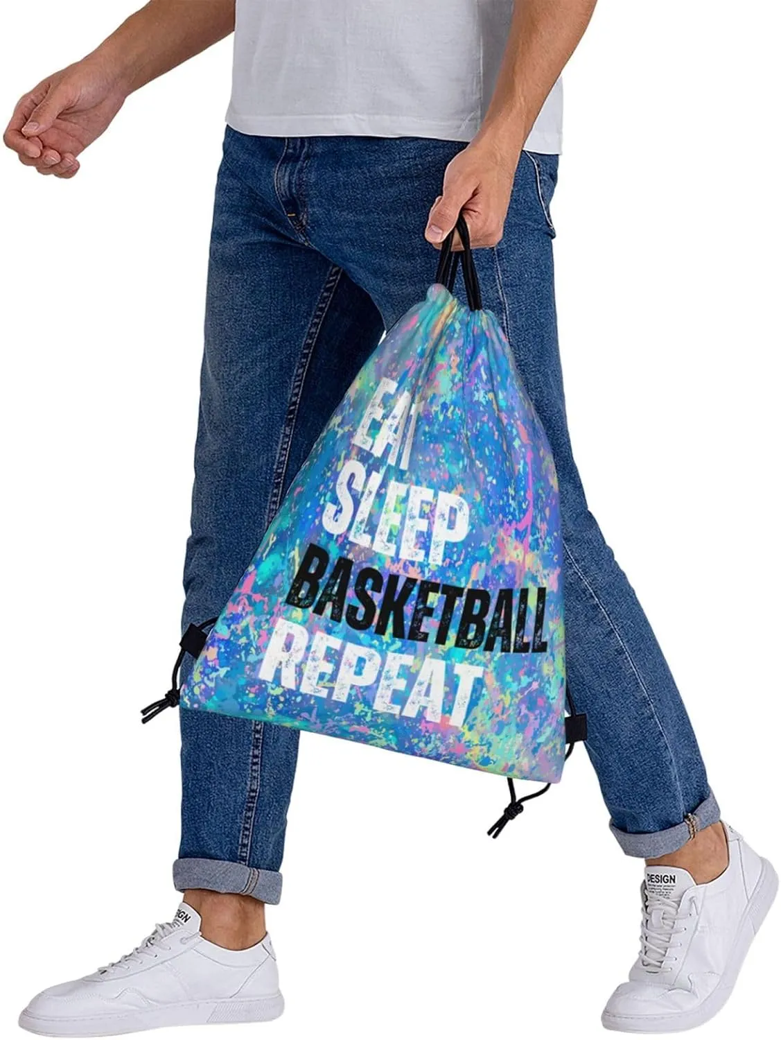 Eat Sleep Basketball Repeat Drawstring Backpack Gym String Bag Sports Drawstring Sackpack For Women Men